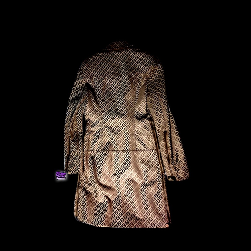 Fendi Vintage Mini Dress Trench Coat Jacket Monogram FF Logo Zucca Canvas Zip Up - Picture 2 of 16